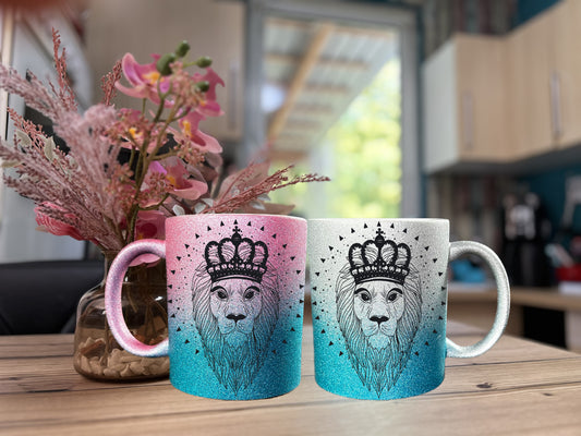 Glitzertasse "Löwe" Personalisiert