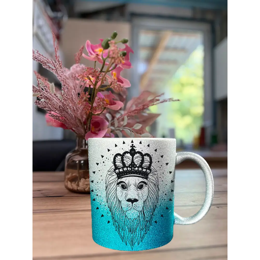 Glitzertasse Keramiktasse Teetasse Becher Kaffeetasse Löwe Lion Personalisiert