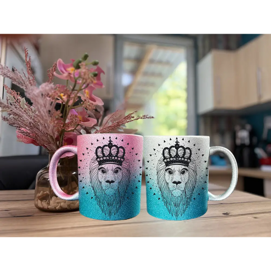 Glitzertasse Keramiktasse Teetasse Becher Kaffeetasse Löwe Lion Personalisiert