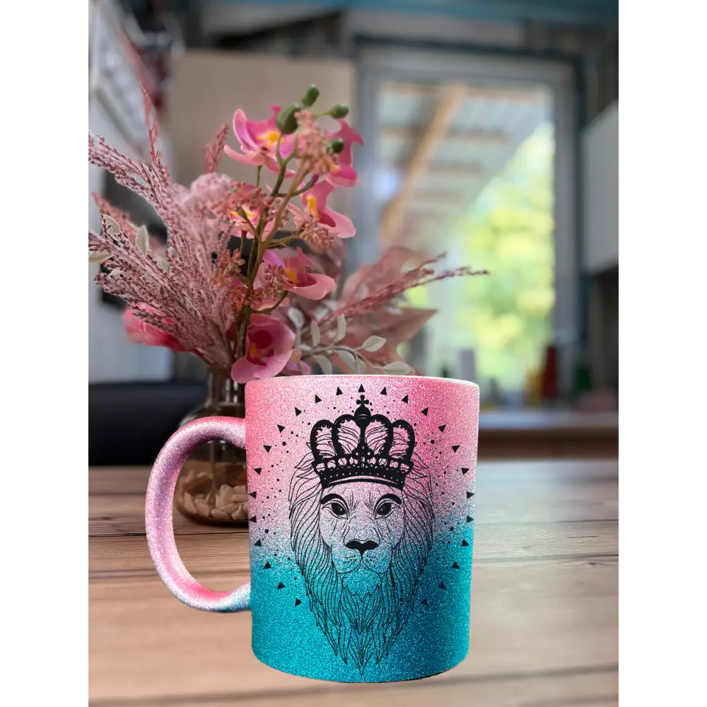 Glitzertasse Keramiktasse Teetasse Becher Kaffeetasse Löwe Lion Personalisiert